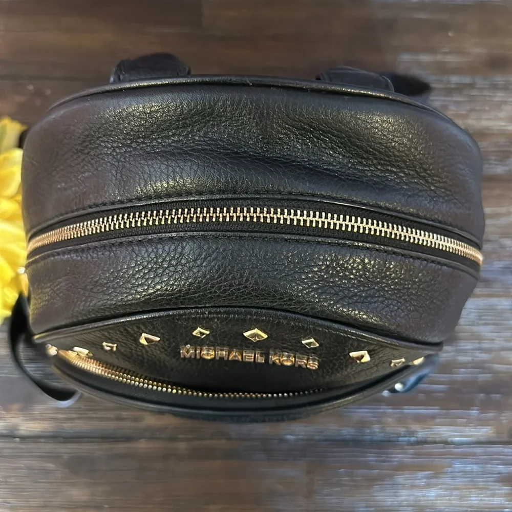 MICHAEL KORS Abbey Medium Studded Black Pebbled Leather Backpack!